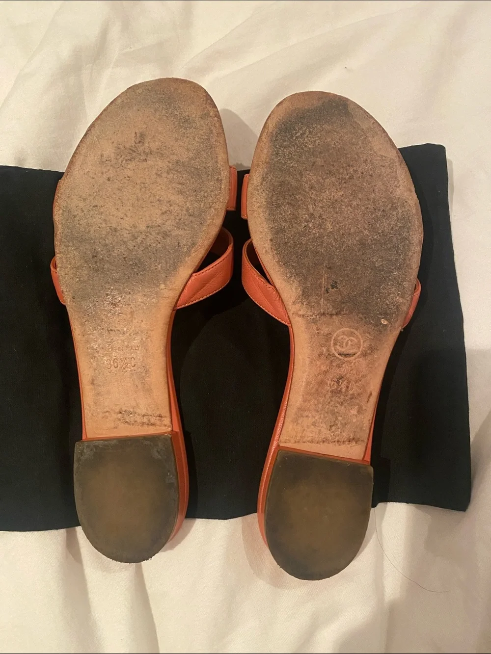 CHANEL Terracotta Camellia Leather Slide Sandals